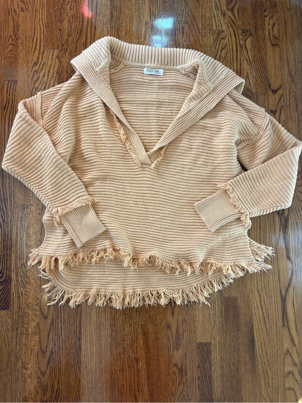 Peach Love California Peach Fringe V-Neck Sweater